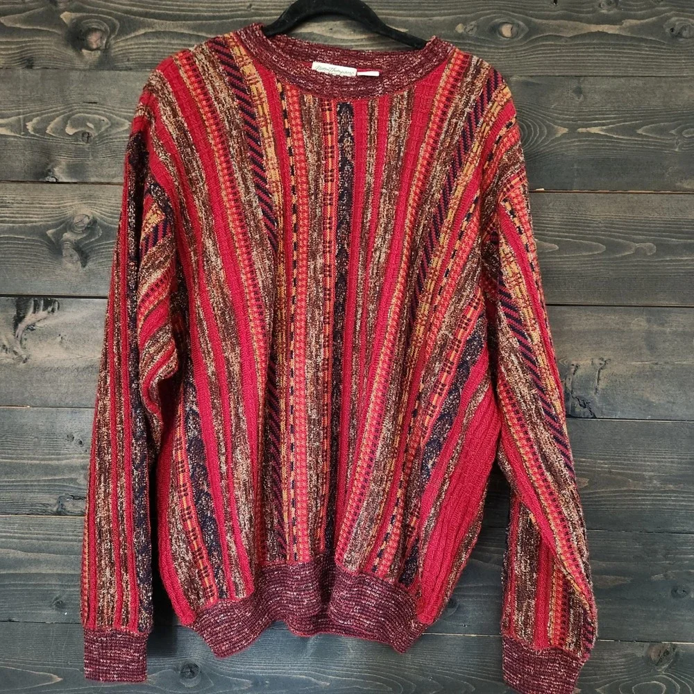 Vtg Norm Thompson Men's XL Wool Blend 3D Knit Sweater Made In Italy